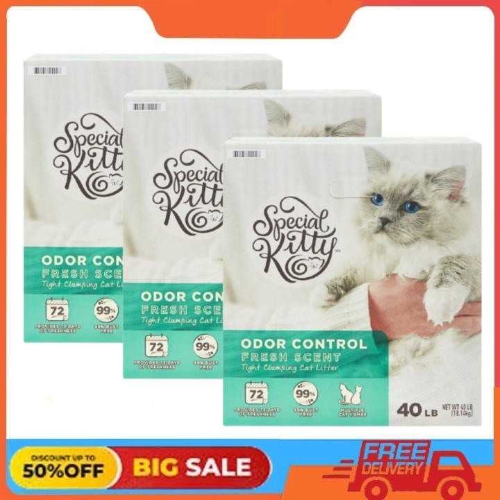 3 Pack Special Kitty Scoopable Tight Clumping Cat Litter, Fresh Scent, 40 lb