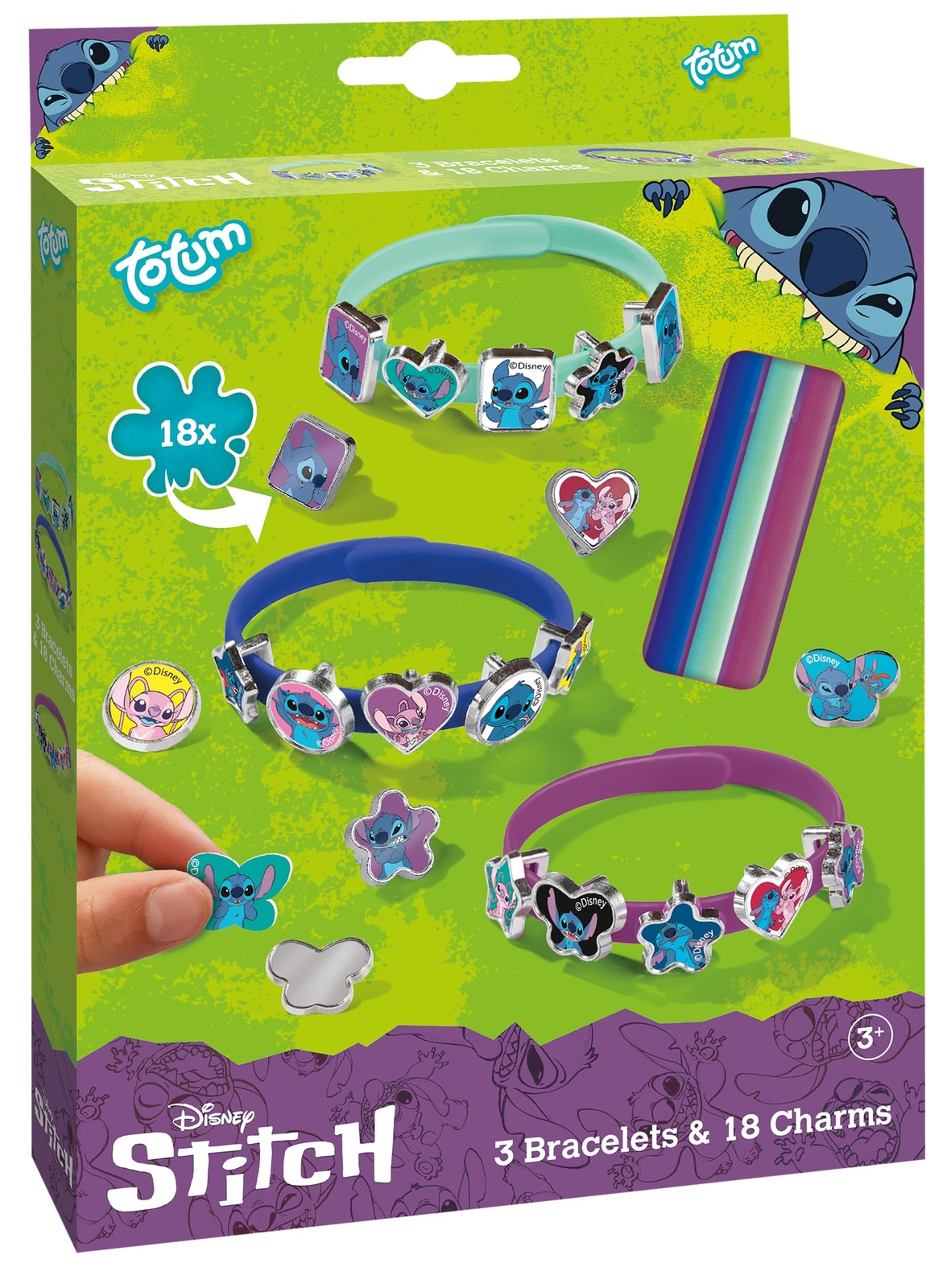 TM ESSENTIALS Stitch Bracelet Set of 18 Charms for Kids   Yellow Blue and Red Ch