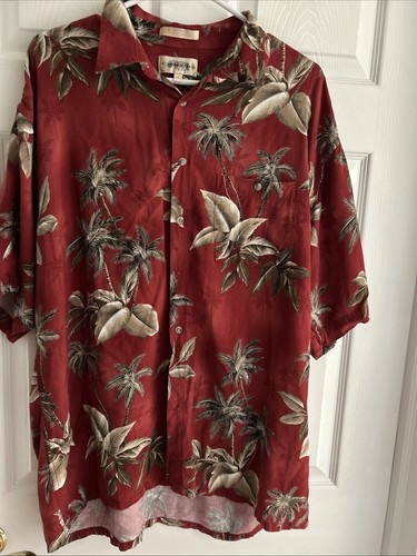 Camicia hawaiana Campia Moda uomo XL rosso marrone foglie di palma manica corta bottone - Foto 2 di 7