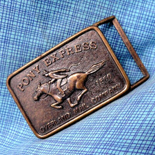 Pony Express Overland Mail Co 1860 Dress Belt Buckle Western Vintage 80s .TAZ281