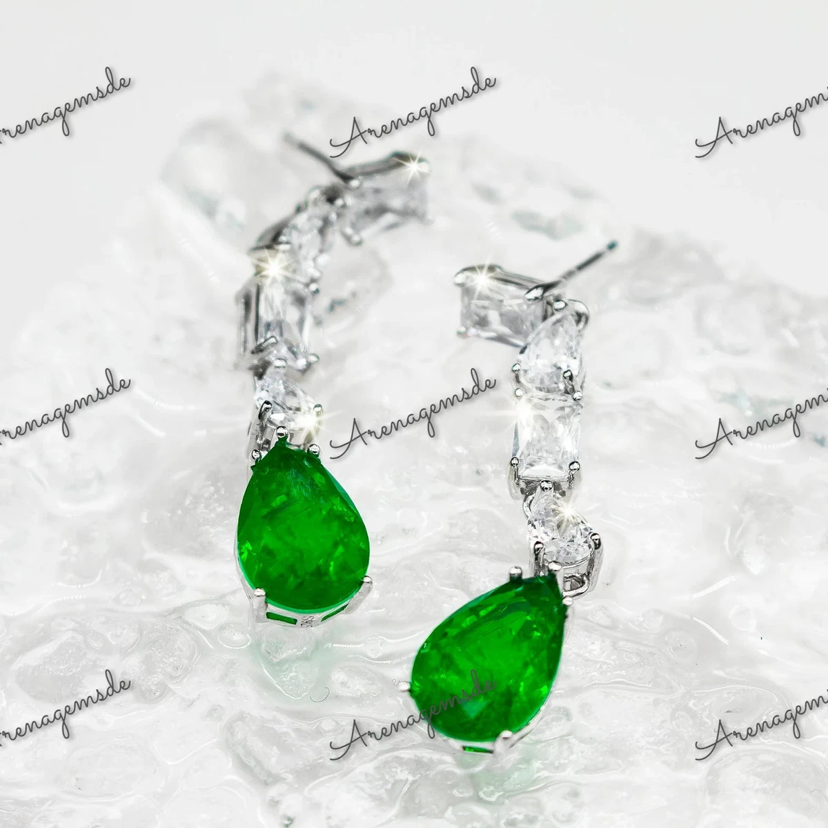 Orecchini Pendenti A Cerchio Oro Con Goccia Verde Zircone - Ipoallergenici, Regalo Per Donne