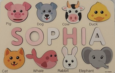Zuzu Puzzle Personalized Name Puzzle Toddlers 1-3 Animal Theme Wooden SOPHIA
