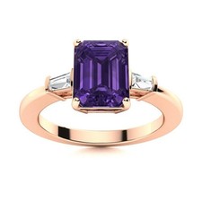 February Amethyst Stone 925 Silver Mother Promise Three-Stone Ring Jewelry