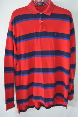 VTG POLO Ralph Lauren Men's L/S Polo Shirt SZ XXL Cotton Red Stripe