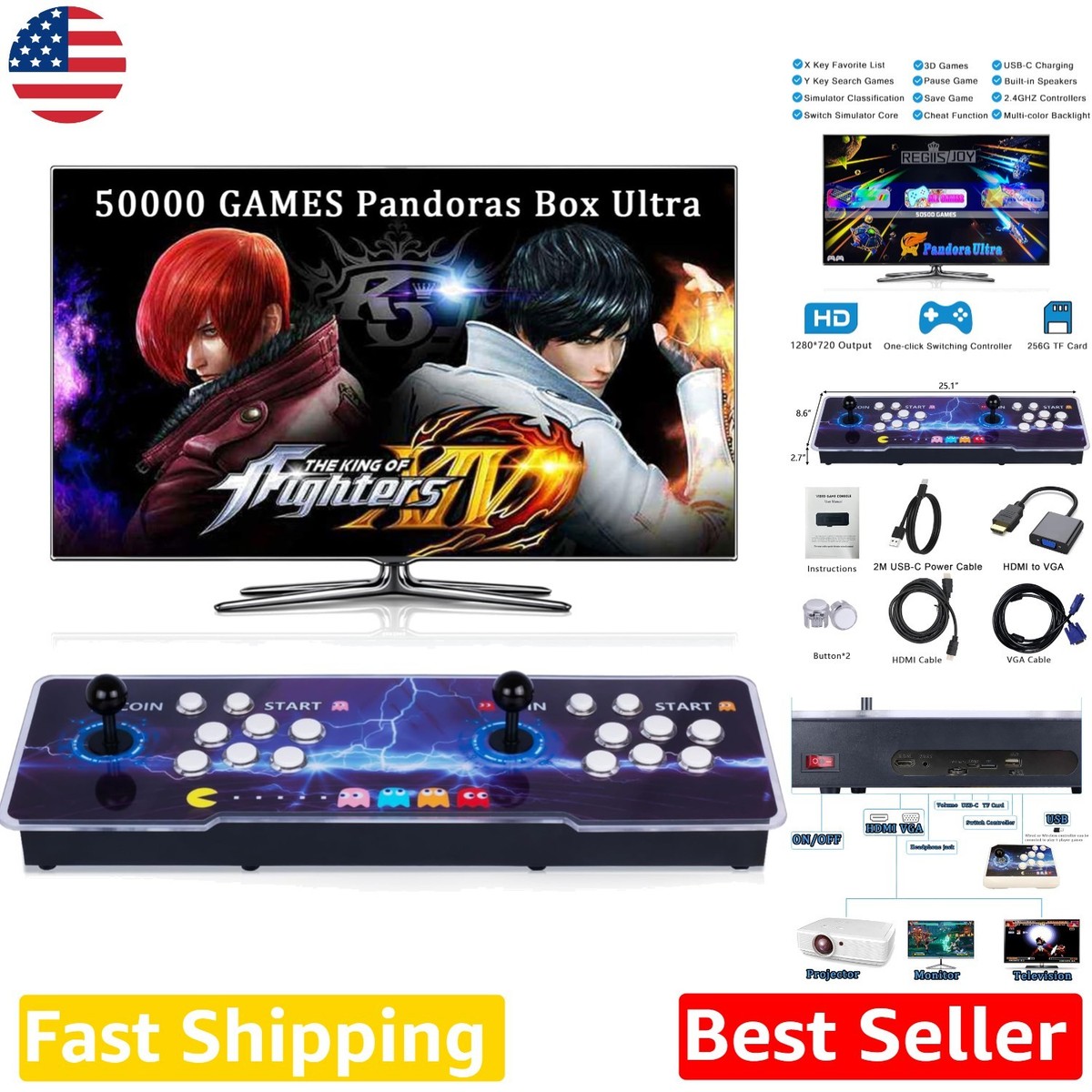 Pandora's Box Ultra Arcade Console 50K Games 256GB 4K TV 3D Retro