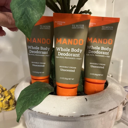 3 Pack Of Mando Unscented Whole Body Deodorant Invisible Cream 2.2oz