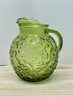 MCM Anchor Hocking Lido Milano Crinkle Glass Ball Pitcher Avocado Green Vintage