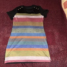 PEROUT Knit Tee Shirt Dress Striped Sleeve Cuffed Button Accents Sz L.
