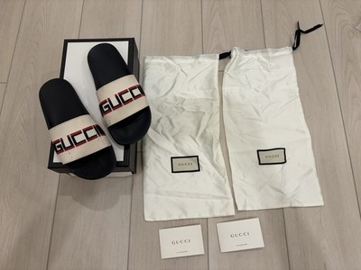 Gucci Stripe Rubber Slide Slippers 'Ecru' Women s Size 8