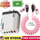 240W Super Fast Charger & 4 in 1 Cable USB C For IPhone Android Car Play Cord