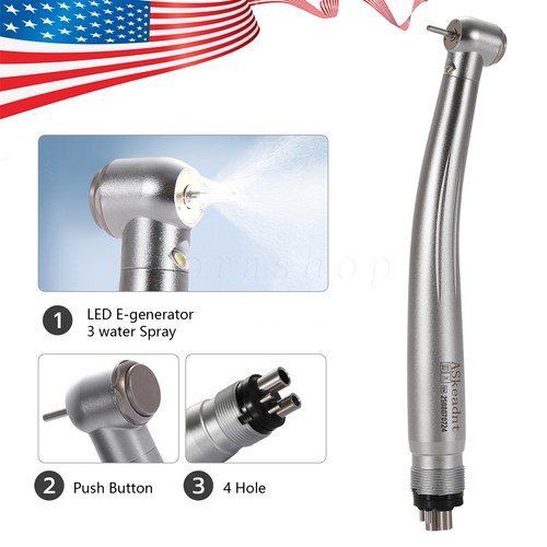 ASkeadnt Dental Fiber Optic LED E-generator high speed handpiece Turbine 4 Holes - Picture 14 of 24