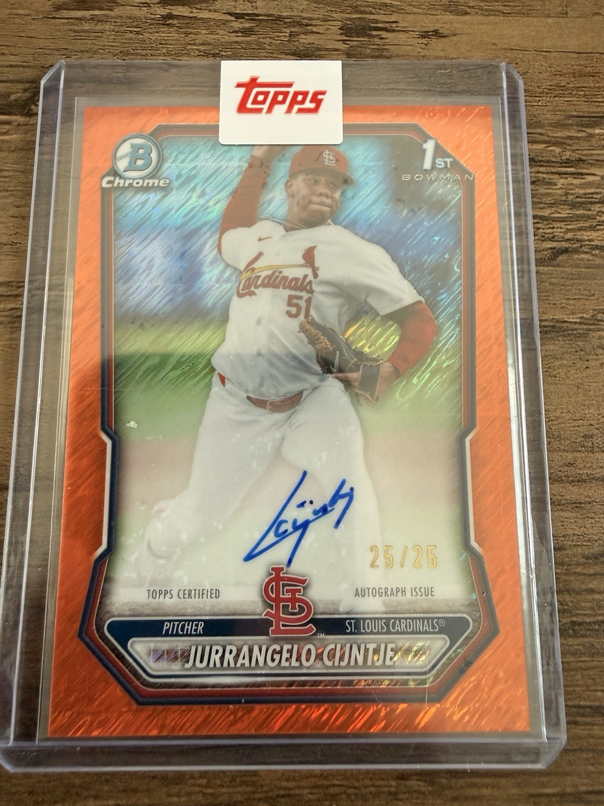 2026 Bowman Chrome Jurrangelo Cijntje 1st Bowman Orange Shimmer Auto /25
