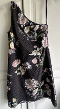 Anthropologie Maeve Ashbury Black Floral Studded One Shoulder Shift Dress Size 2