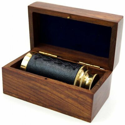 6'' Handheld Nautical Brass Play Telescope Spyglass Pirate Navigation, Wooden Box