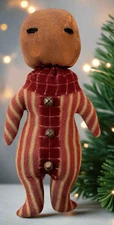 Primitive Handcrafted Christmas Vintage Look Striped Gingerbread Bowl Filler Dol