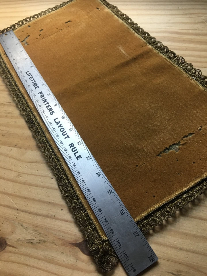 Antique French Cottage Embroidered Rose Metal Needlepoint Table Mat w/ Lace Edge - Image 2 of 3