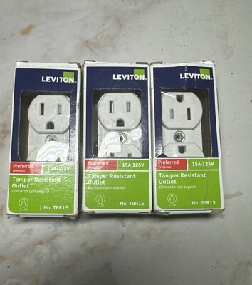 Leviton S02-0CR15-0WS White 15A 125V Narrow Straight Blade Duplex Receptacle 3pk