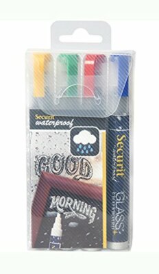 4er Set Securit Kreidemarker WATERPROOF MEDIUM Wasserfest gelb blau rot grün
