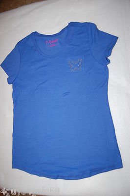 Girls PURPLE BLUE T-SHIRT Butterfly Pockt XS 4-5 S 6-6X M 7-8 L M 10-12 XL 14-16