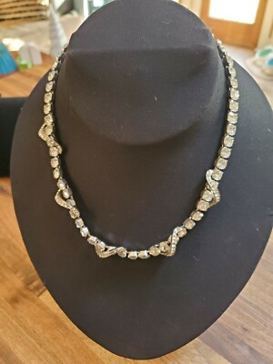 Eisenberg Silver Tone Vintage Clear Rhinestone Adjustable Necklace BEAUTIFUL!