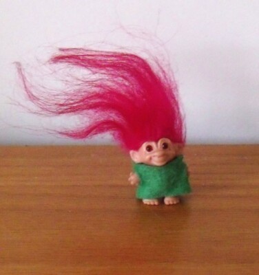 1964 S.H.E. Pencil Topper Troll in Green Felt Dress and Red Hair