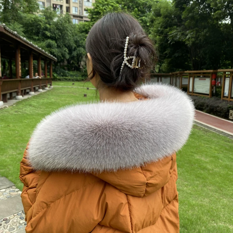 Lady Faux Fur Trim Shawl Scarf for Hooded Collar Detachable Parka