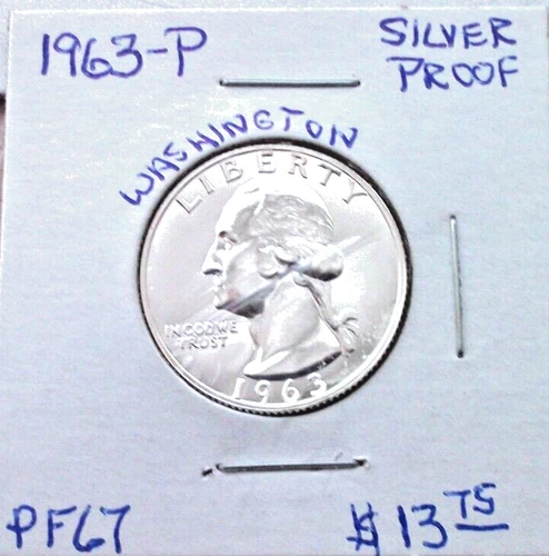 1963 PHILADELPHIA PROOF SILVER WASHINGTON QUARTER IN HIGH END PROOF CONDITION