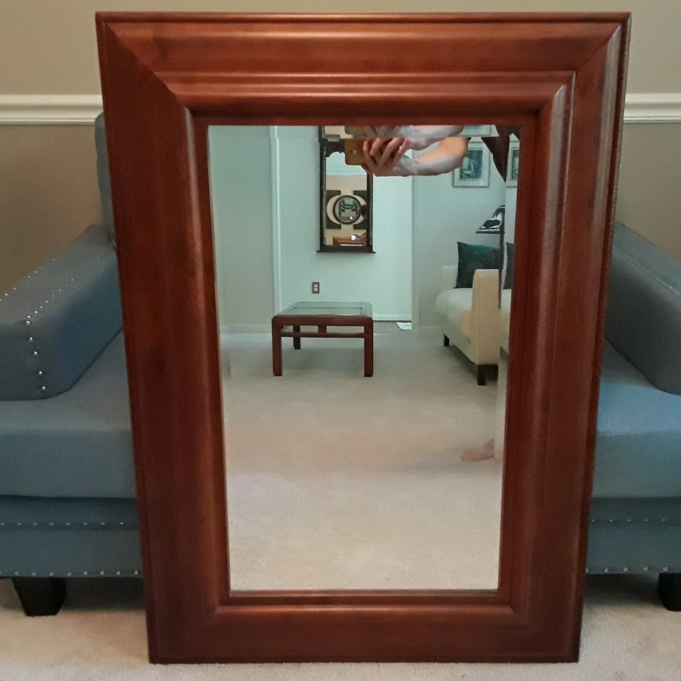 Large Cherry Wood Mirror with Beveled Glass - Image 2 of 4