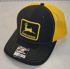 John Deere Patch on  Richardson 112 Trucker Hat Snapback Black/Gold