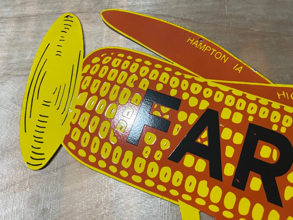 Vintage DSP Farmers Airplane Corn Gas & Oil Porcelain Enamel Sign 48x22