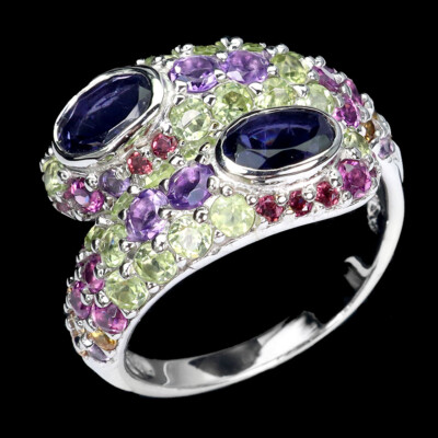 925 Sterling Silver Ring Iolite Amethyst Peridot Sapphire Gemstone Jewelry Size