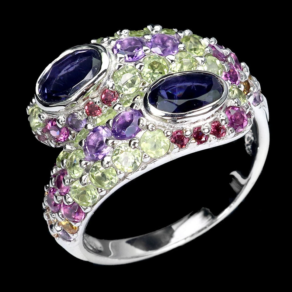 925 Sterling Silber Ring Iolith Amethyst Peridot Saphir Edelstein Schmuck Größe - Bild 2 von 4