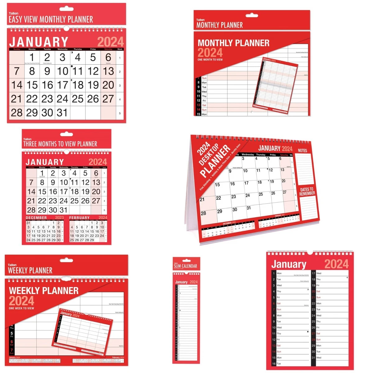 2024 Wall Slim Calendar, Large Month to View Planner, Eas View Calendar  TALLON