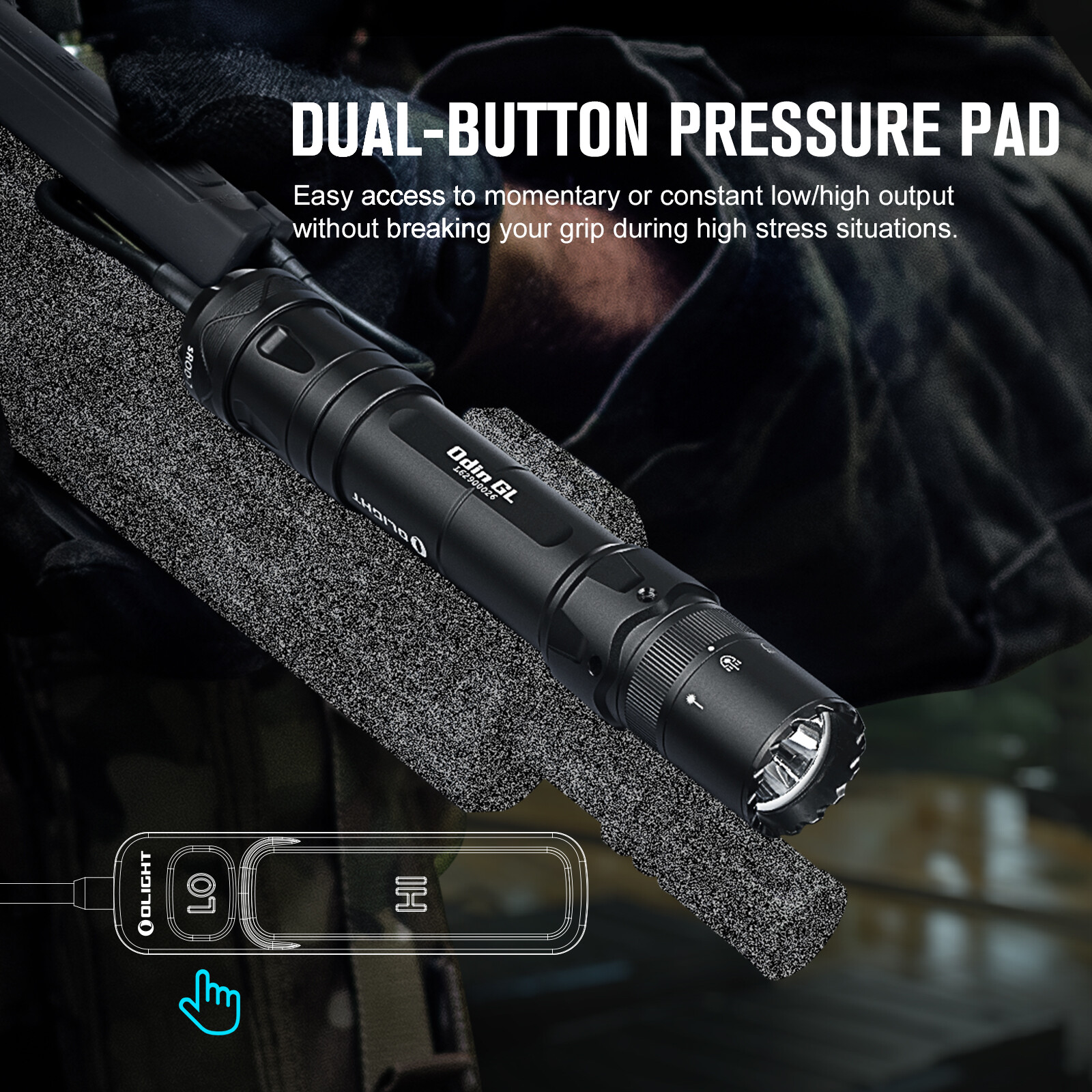Lampe Torche Olight Odin GL M – 1500 Lumens, Laser Vert, Fixation M-LOK