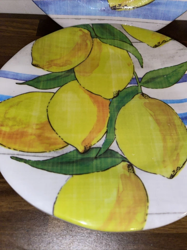 (4) CYNTHIA ROWLEY NY PLATOS LIMONES AMARILLO VERDE PAN ENSALADA 100% MELAMINA Foto 4 de 4