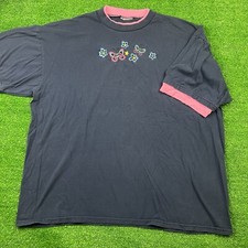 Vintage 90's Navy Blue Embroidered Butterfly T-Shirt Double Sleeve Made in USA