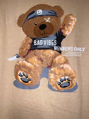 Members Only Bad Vibes Fuzzy Bear With Knife Funny Shirt Men's