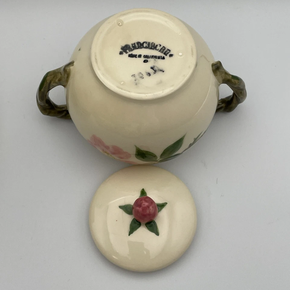 Tazas y platillos de té rosa del desierto franciscano usados en excelente estado crema y azúcar EE. UU. California Foto 4 de 4