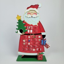 Holiday Advent Calendar Wooden Santa Claus Green Tree Christmas Countdown 15 in