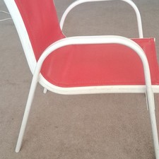 Modern Red Textilene Sling Garden Chair, White Metal Frame, Armrests, 56x46x50cm