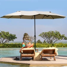 Outdoor Patio Umbrella 15' Market Umbrella Double-Sided with Crank