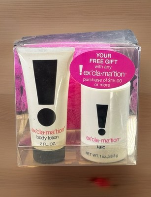 Coty Ex'cla.ma'tion Gift Set Body Lotion Talc & Loofa Unopened Vintage 1990s