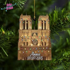 Unique Paris Travel Christmas 2D FLAT Ornament, Customized Notre Dame
