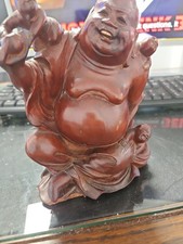 Carved Wood Happy Laughing Buddha Statue 6" Chinese