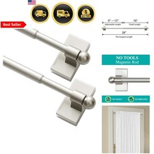 Magnetic Curtain Rods for Metal Doors Adjustable Extends 16-28 Inch 2 Pack