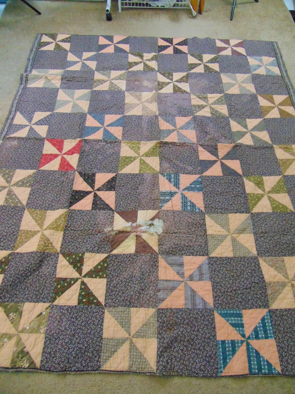 Victorian Quilt- WINDMILL Pattern -68"x78" -Lots of Brown Calico- CUTTER