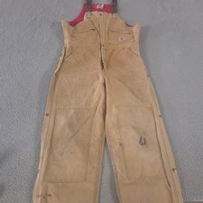 VINTAGE Carhartt Overalls Mens 38x32 Tan Duck Canvas Quilt Lined Double Knee 90s