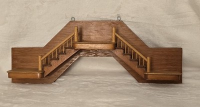 Vintage Handmade Signed Wooden Staircase Wall Shelf Cottagecore Knick-knack