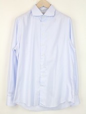 SUITSUPPLY Men's Formal Shirt 41/16 Blue Striped Cotton Cutaway Slim Try On Fit