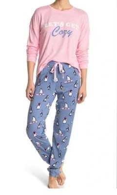 NWT Cozy Zoe S Long Sleeve Let's Get Cozy Pink & Blue Penguin Pajama Set #92665